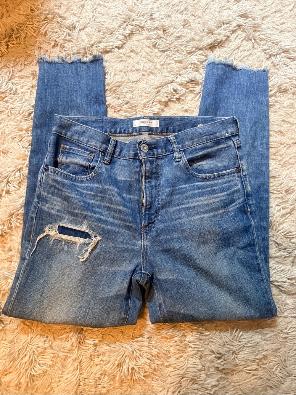 Moussy Vintage Medium Blue Distressed Skinny Jeans